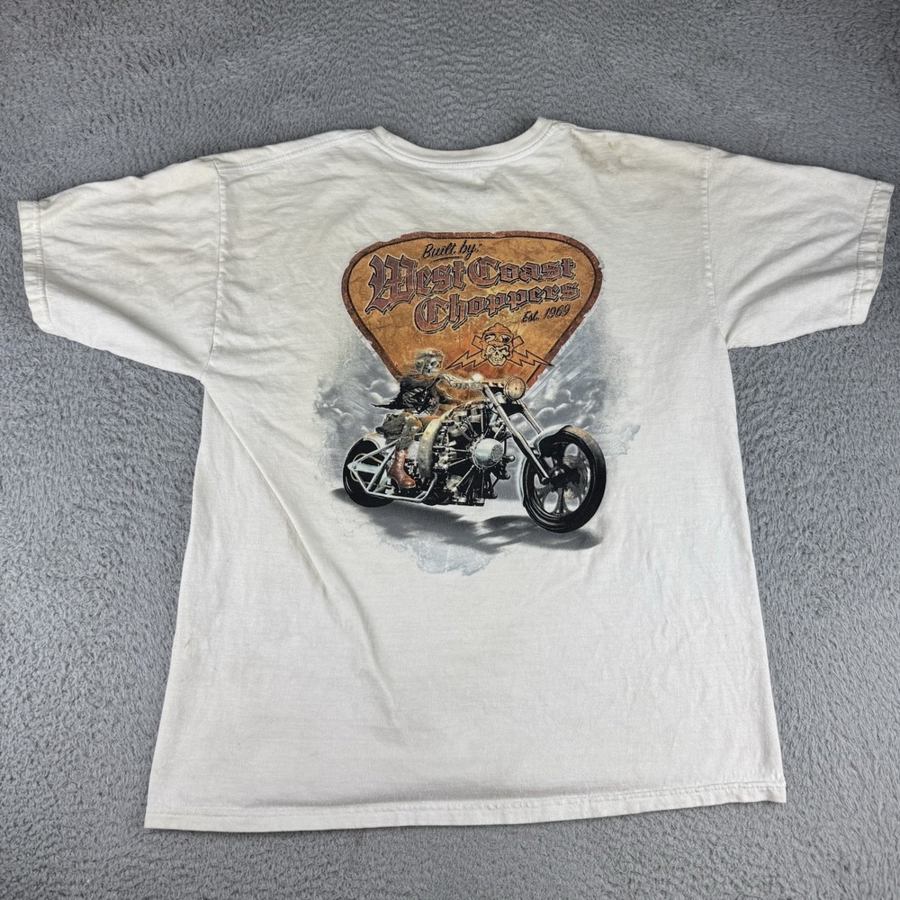 West Coast Choppers Skeleton Shirt Guitar Pick Distressed Men's Large Y2k